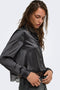 Front image of a model wearing the Lindona l/s satin lace shirt in black, by brand Only