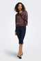 Front image of a model wearing the Lindona l/s satin lace shirt in chocolate, by brand Only