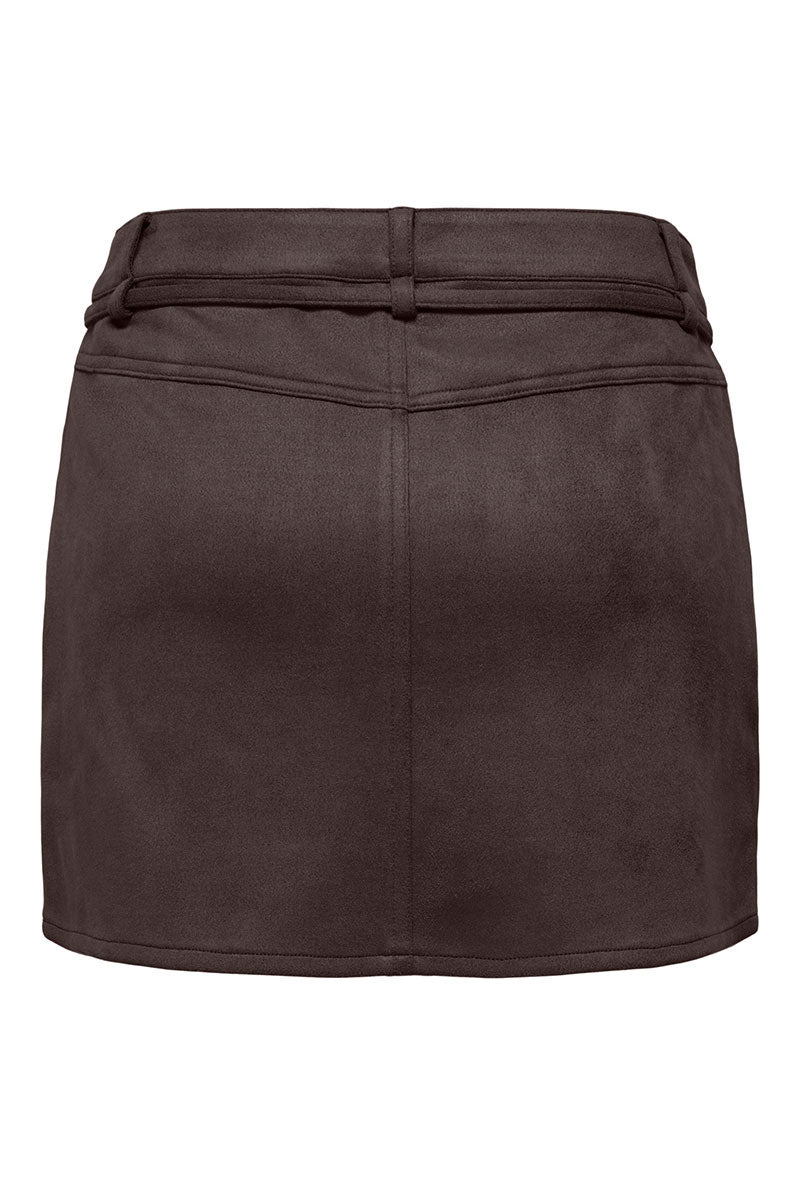 Back image of Mira hw faux suede belt skirt in brown, by brand Only