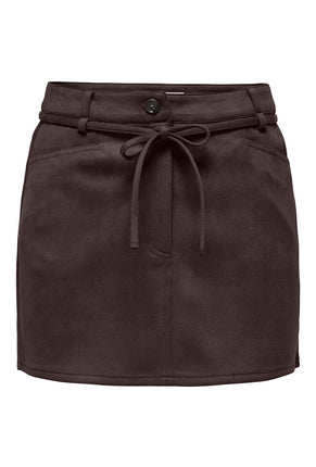 Front image of Mira hw faux suede belt skirt in brown, by brand Only