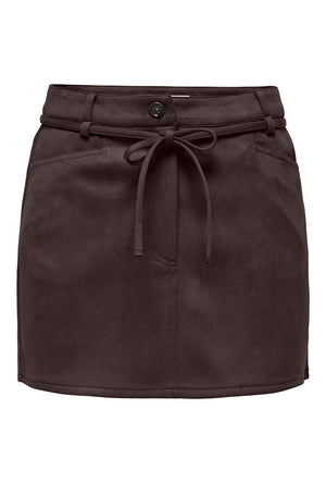 Front image of the Mira hw faux suede belt skirt in brown, by brand Only