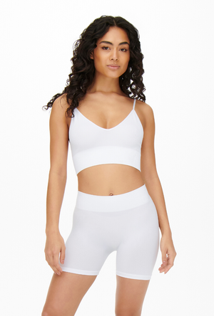 Front image of a model wearing the Only vicky seamless short in white, by brand Only