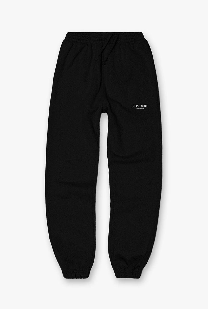 Front image of a model wearing Owners club sweatpant in black, by brand Represent