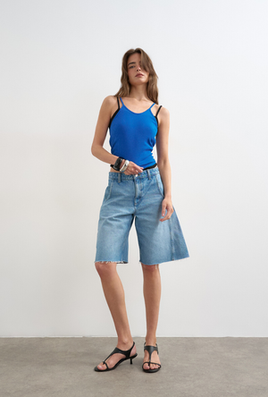 Front image of the Alfrida sleeveless vest in blue, by brand Top shop