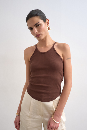 Front image of the Alfrida sleeveless vest in brown, by brand Top shop