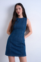 Front image of the Liv sleeveless mini denim dress in denim, by brand Top shop