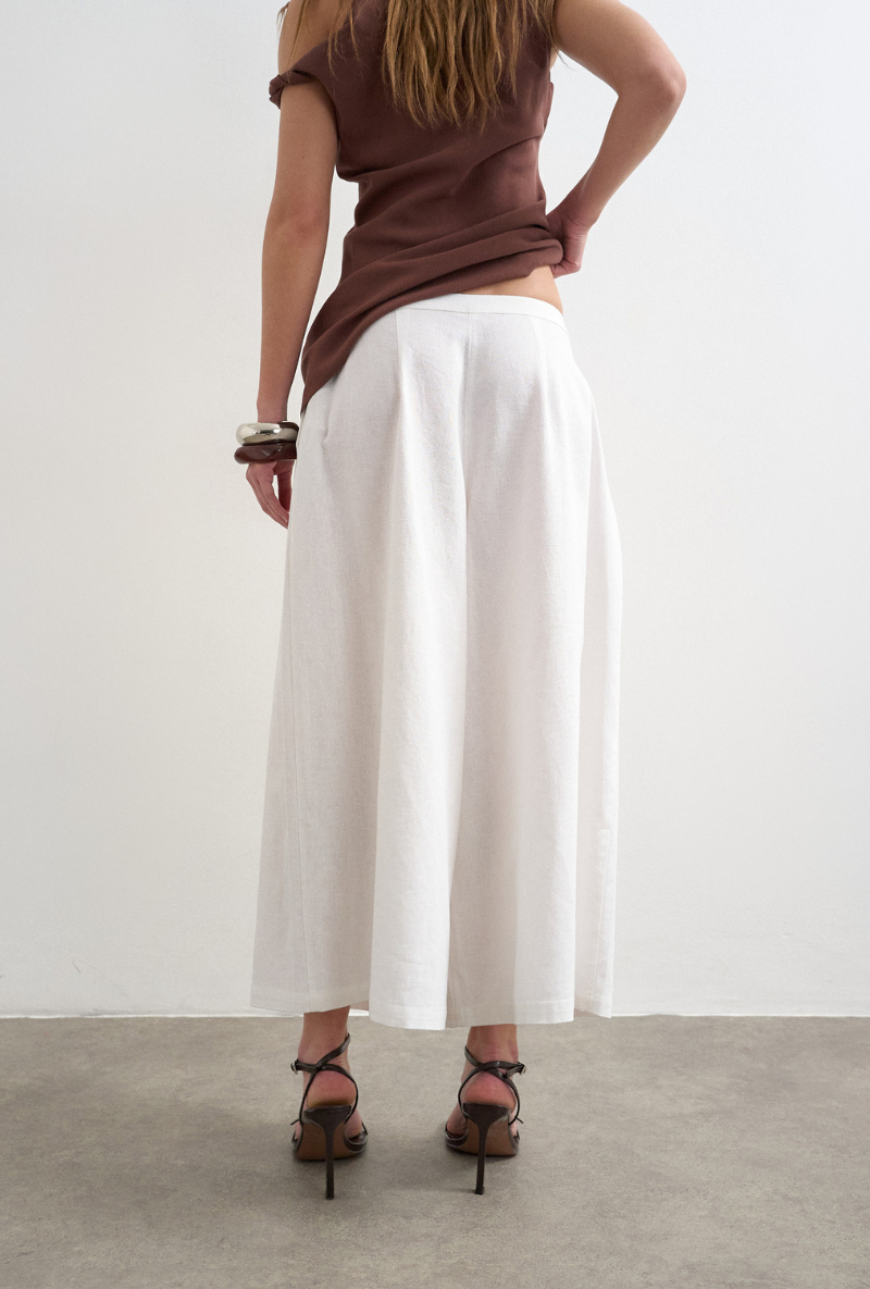 Back image of Malin highrise wide culotte trousers in white, by brand Top shop