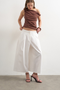 Front image of the Malin highrise wide culotte trousers in white, by brand Top shop