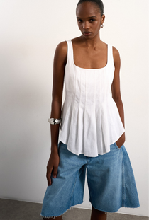 Front image of the Mariam sleeveless curve hem top in white, by brand Top shop