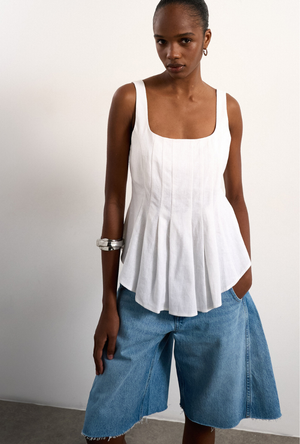 Front image of the Mariam sleeveless curve hem top in white, by brand Top shop