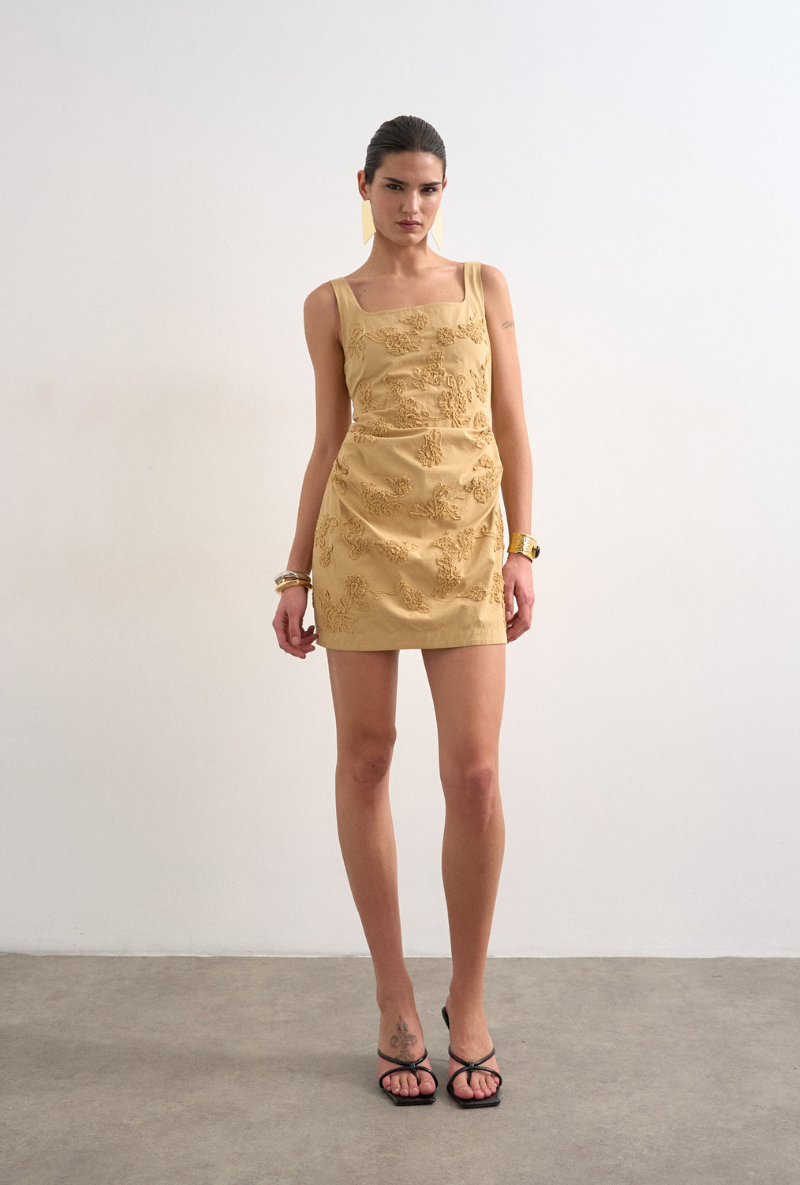Front image of Nina sleeveless mini dress in beige, by brand Top shop