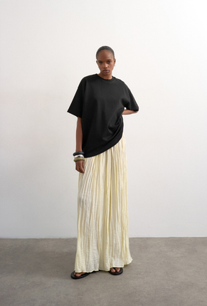 Front image of Thea highrise waist crinkle maxi skirt in natural, by brand Top shop