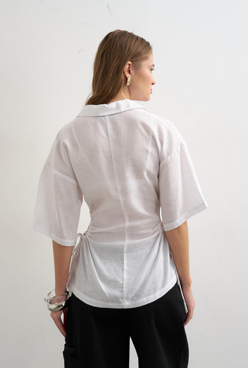 Back image of Zola shortsleeve fitted shirt in white, by brand Top shop