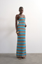 Front image of a model wearing Cajsa sleeveless multi striped knit dress in blue, by brand Top shop