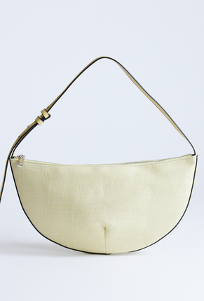 Front image  of Curly canvas scoop shoulder bag in lemon, by brand Top shop