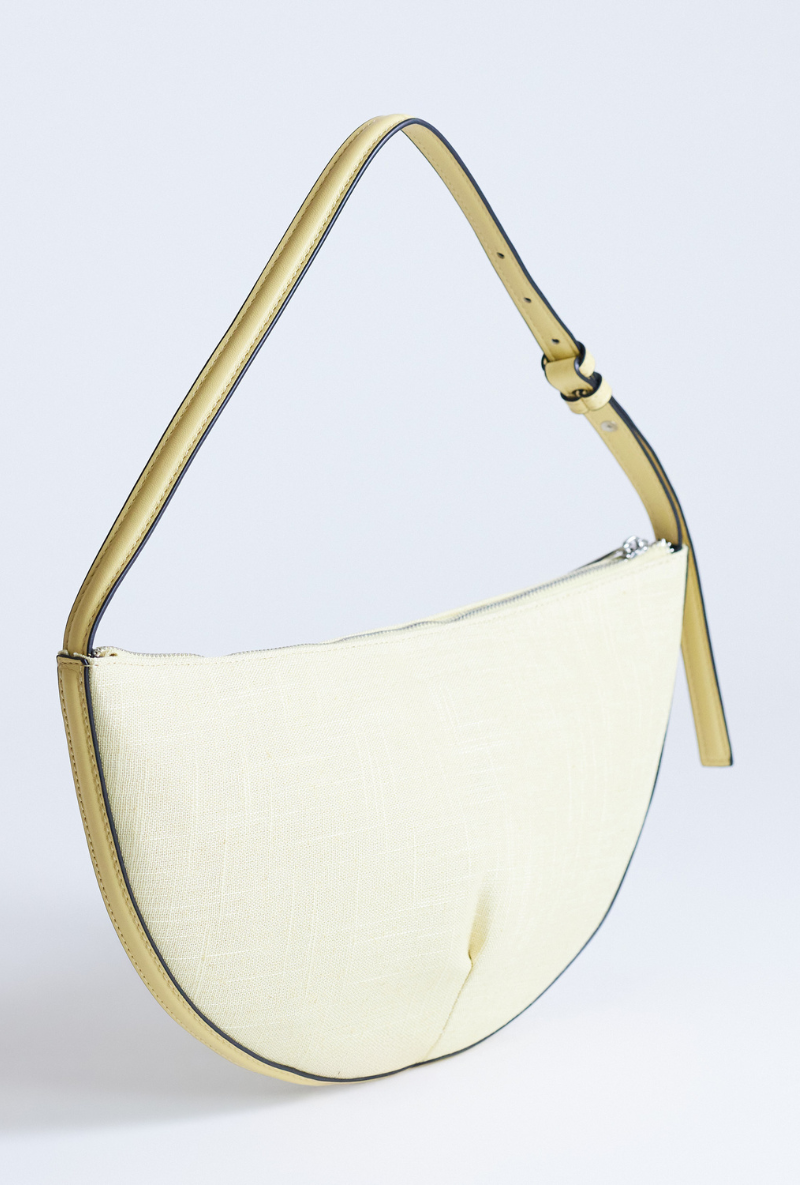 Front image  of Curly canvas scoop shoulder bag in lemon, by brand Top shop