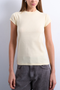 Front image of a model wearing the Everyday top in yellow, by brand Top shop