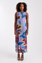 Front image of a model wearing Mary mesh ruched maxi dress in purple, by brand Top shop