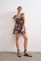 Front image of a model wearing Rikke ruffle mini dress in brown, by brand Top shop