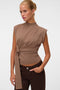 Front image of a model wearing the Bari sl highneck top in brown, by brand Vero moda