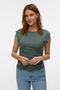 Front image of a model wearing the Ava sarah top in khaki, by brand Vero moda