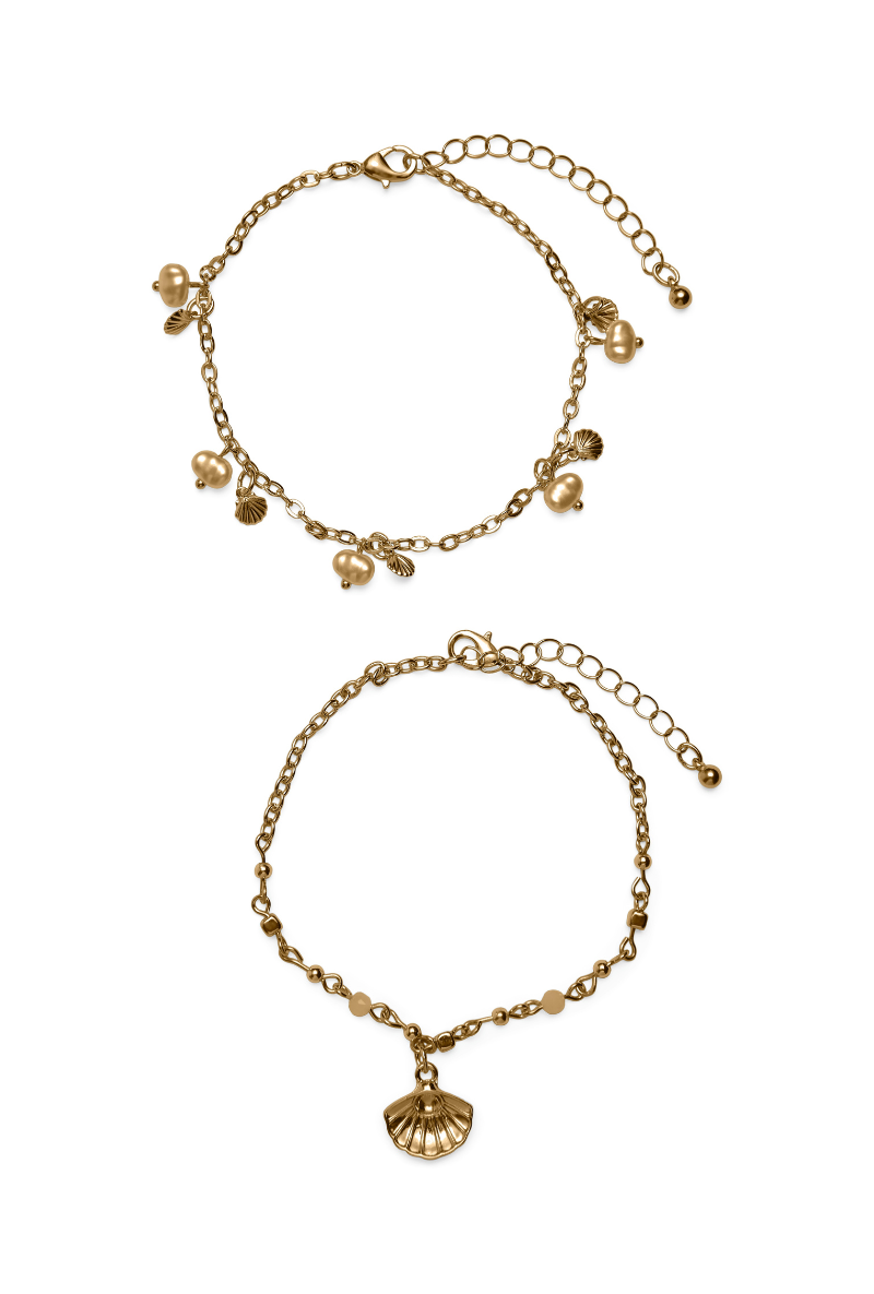 Front image  of Chelly anklet 2 pk in gold, by brand Vero moda