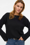 Front image of a model wearing the Vero moda hali l/s boat neck top in black, by brand Vero moda