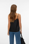 Back image of a model wearing the Vero moda julie singlet lace top in black, by brand Vero moda