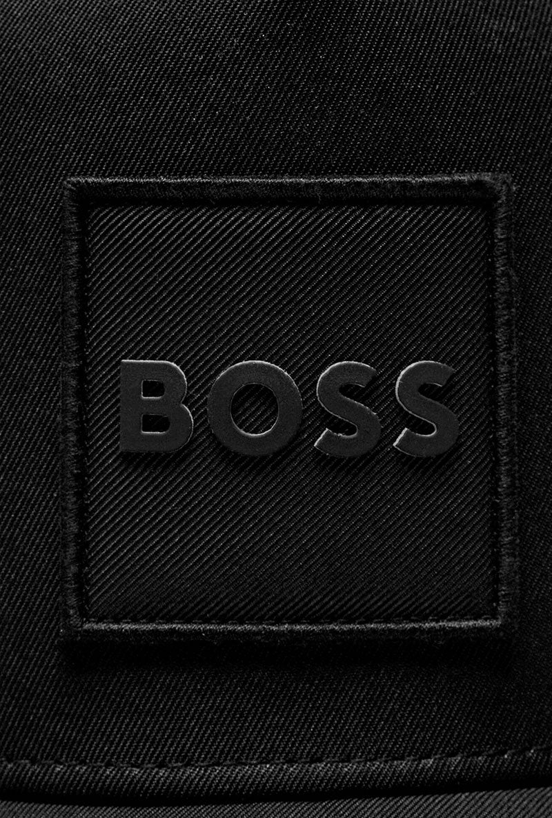 Front logo image of Elliot baseball cap in black, by brand Boss