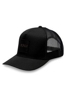 Front image of the Elliot baseball cap in black, by brand Boss