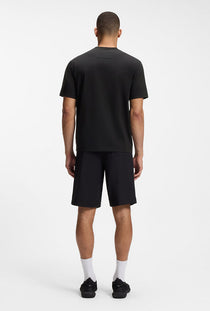 Back image of a model wearing the Globe logo tshirt in black, by brand Boss