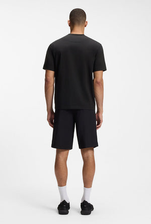 Back image of a model wearing the Globe logo tshirt in black, by brand Boss