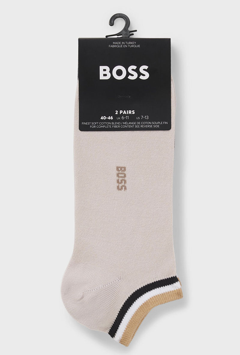 Front image of Iconic stripe 2 pk socks in beige, by brand Boss