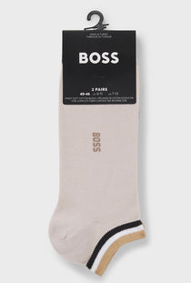 Front image of the Iconic stripe 2 pk socks in beige, by brand Boss