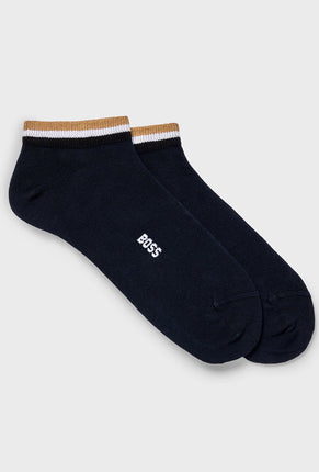Front image of Iconic stripe 2 pk socks in navy, by brand Boss