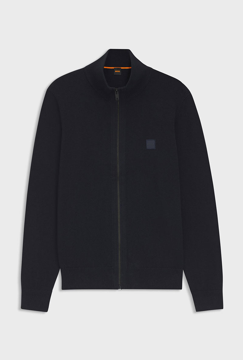 Front image of Kanozip knitwear in navy, by brand Boss