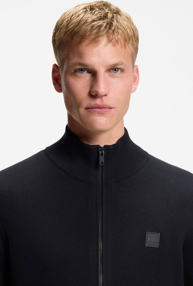 Front image of Kanozip knitwear in navy, by brand Boss