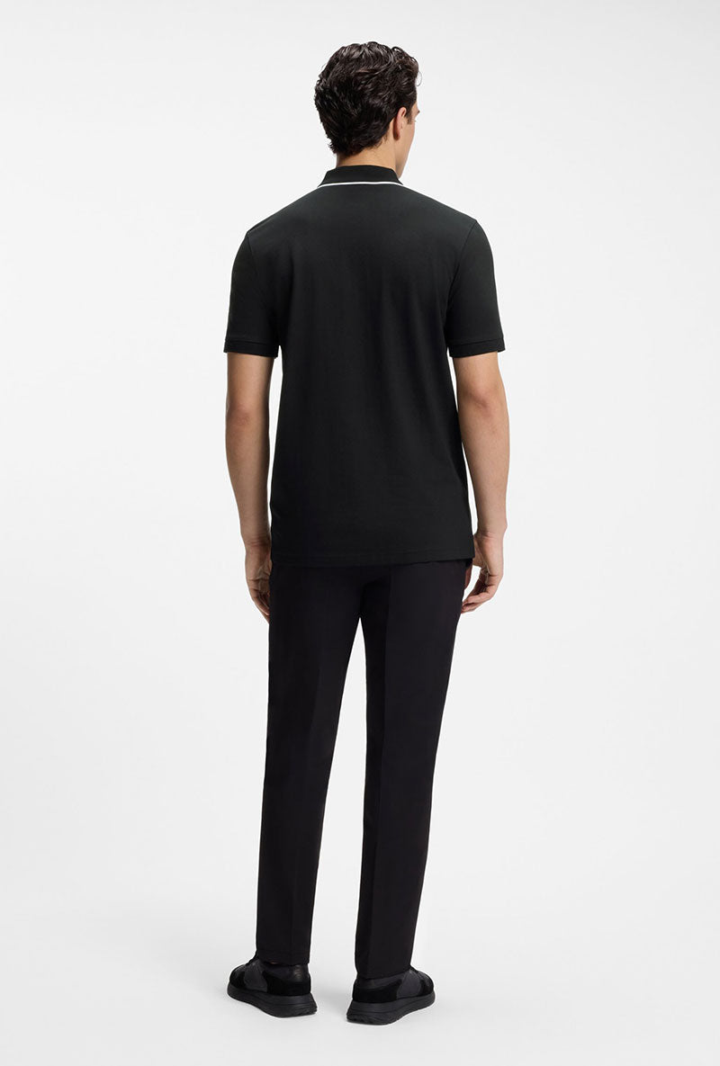 Back image of a model wearing Philix zip polo in black, by brand Boss