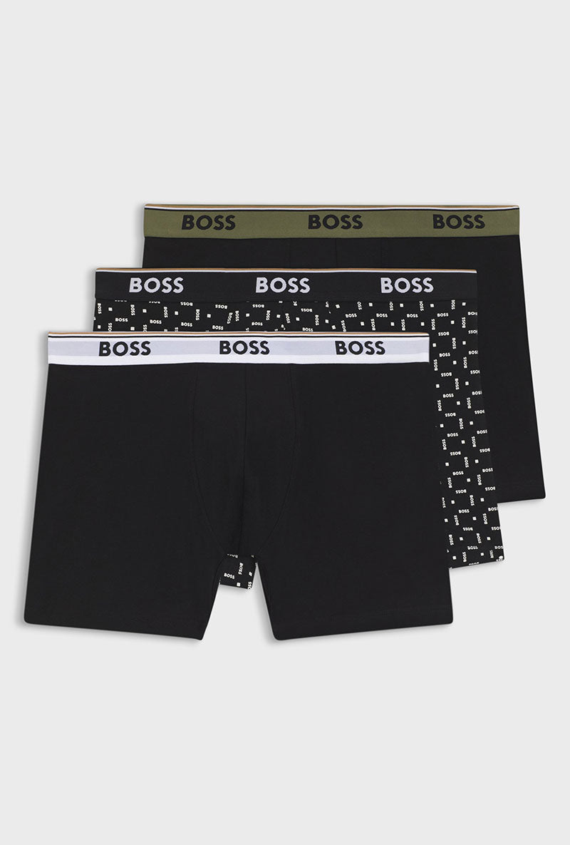 Front image of Power 3 pk boxer brief in black, by brand Boss