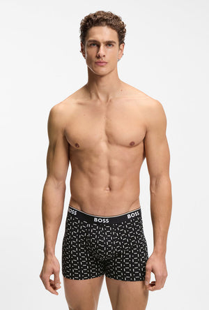Front image of a model wearing the Power 3 pk boxer brief in black, by brand Boss
