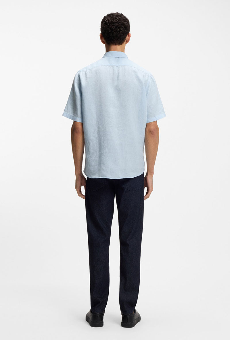 Back image of a model wearing Rash 2 ss shirt in light blue, by brand Boss
