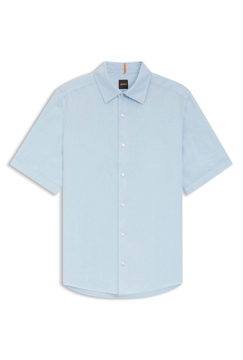 Front image of Rash 2 ss shirt in light blue, by brand Boss