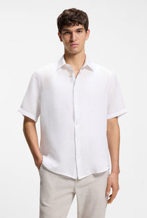 Front image of a model wearing the Rash 2 ss shirt in white, by brand Boss