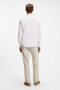 Back image of a model wearing the Relegant ls shirt in white, by brand Boss