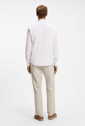 Back image of a model wearing the Relegant ls shirt in white, by brand Boss