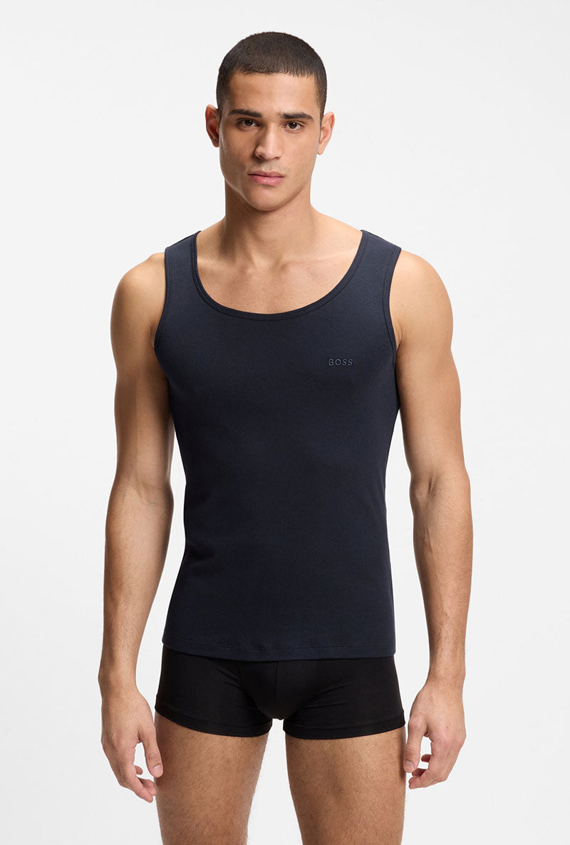 Front image of a model wearing Rib classic 3 pk tank top in multi, by brand Boss