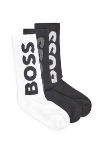 Front image of the Rib logo 3 pk socks in black/white, by brand Boss