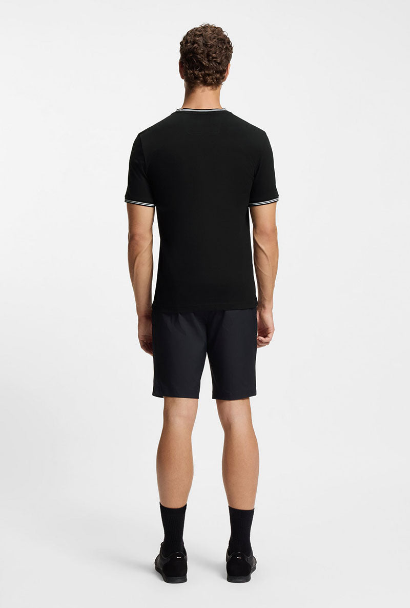 Back image of a model wearing Taul t-shirt in black, by brand Boss