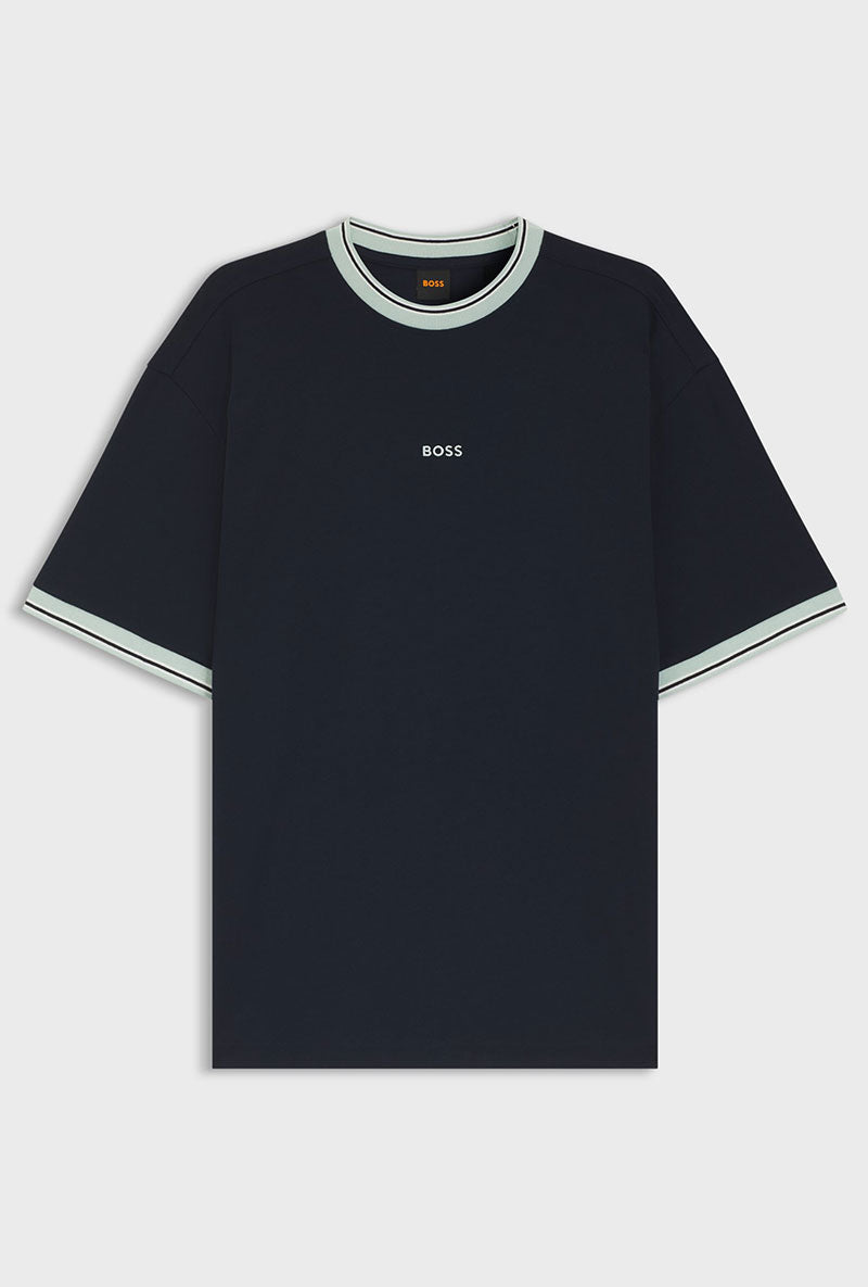 Front image of Te blocks tshirt in navy, by brand Boss