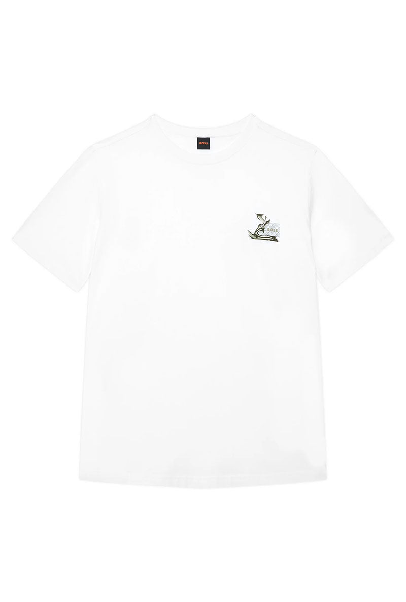 Front image of Te blueprint t-shirt in white, by brand Boss